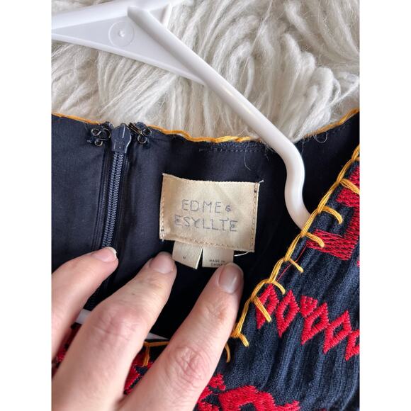 Anthropologie Edme & Esyllte Women Aztec Embroidered A-Line Dress Blue SZ Medium - Picture 9 of 13